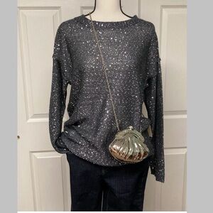 NWT Laura Ashley sparkly sweater. Long sleeve. In gunmetal/silver. Size medium.